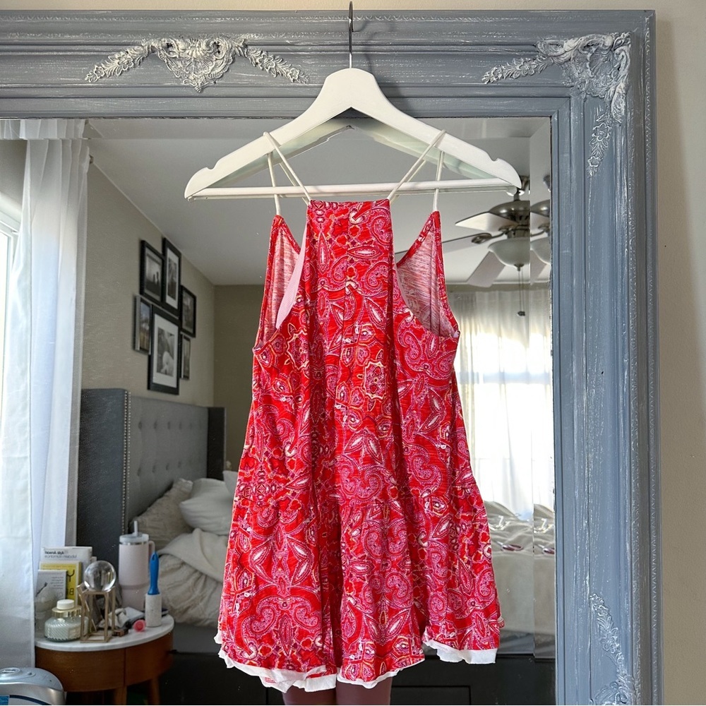 ANTHROPOLOGIE Meadow Rue Red Paisley Print Babydoll Y2K Top Boho Cottagecore S - Picture 2 of 8